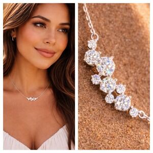 Moissanite 2.6 ct Cluster Necklace 925 Sterling Silver D Color Sparkle Elegant
